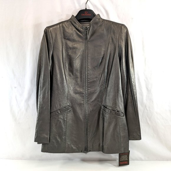Danier Leather Jacket Zip Up Pewter Gray NWT Size XL - Picture 1 of 16